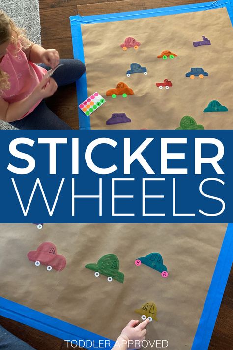 Car Fine Motor Activity with Stickers - Toddler Approved Fine Motor Car Activities, Car Eyfs Activities, Transport Fine Motor Activities, Trucks Preschool Activities, Car Sensory Activities, Car Activity Preschool, Car Craft For Toddlers, Transportation Language Activities, Cars Activities For Toddlers