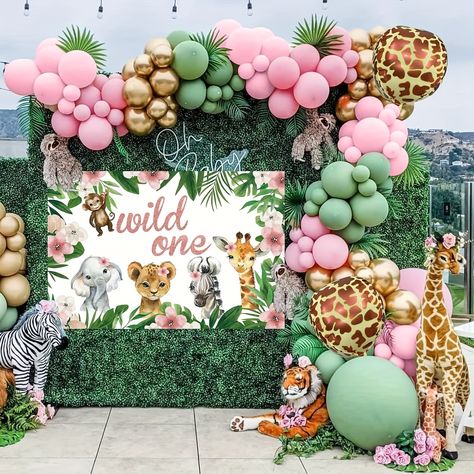 Faster shipping. Better service Animal Balloon Arch, Wild 1 Birthday, Safari Jungle Theme, 1st Birthday Party Decor, Jungle Balloons, Balloon Wreath, 2nd Birthday Party Themes, Girl Birthday Themes, Green Balloon