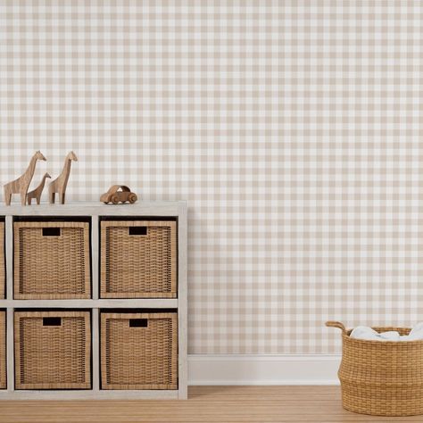 gingham Warm Beige gingham Wallpaper | Spoonflower Real Apartment, Baby Nursery Wallpaper, Kids Bedroom Wallpaper, Gingham Wallpaper, Breakfast Nook Ideas, Nook Ideas, Bedroom Wallpaper, Artistic Home, Spoon Flower