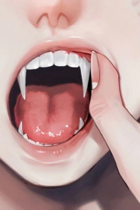 Teeth Drawing, Beautiful Pencil Drawings, Anime Lips, Easy Drawing Steps, 얼굴 드로잉, Mouth Drawing, Vampire Teeth, Vampire Art, Lips Drawing