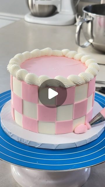 Checkered Birthday Cake, Checkered Cake, Checkerboard Cake, Pink Checkered, Birthday Inspo, Cute Birthday Cakes, January 22, Cake Frosting, Buttercream Cake