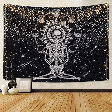 Sevenstars Skull Tapestry Meditation Skeleton Tapestry Chakra Tapestry Starry Tapestry Black and White Stars Tapestry for Room: Amazon.ca: Home & Kitchen Skeleton Tapestry, Mandala Skull, Skull Tapestry, Witchy Bedroom, Goth Bedroom, Star Tapestry, Tapestry Ideas, Mandala Tapestries Wall Hangings, Aesthetic Bedroom Ideas