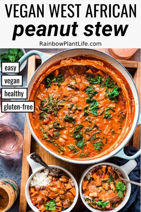 Sweet Potatoes And Kale, West African Peanut Stew, Potatoes And Kale, Rainbow Plant Life, African Peanut Stew, Peanut Stew, West African Food, Vegan Stew, Vegan Main Dishes