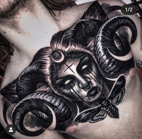 Spooky Chest Tattoo, Content Moodboard, Demon Woman, Trippy Tattoo, Chicanas Tattoo, The Best Tattoos, Hourglass Tattoo, Woman Artist, Demon Tattoo