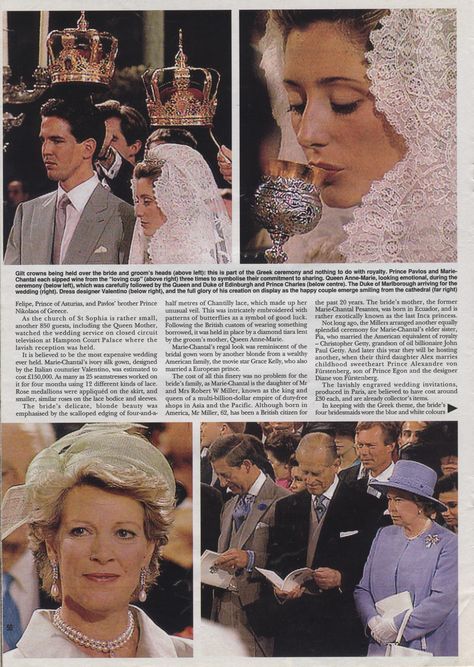 Hello Magazine July 1995 - The Wedding of Prince Pavlos of Greece and Marie-Chantal Miller - Makeup by Ariane Poole Prince Pavlos Of Greece, Princess Marie Chantal, Pavlos Of Greece, Marie Chantal Of Greece, Greek Royalty, Royal Families Of Europe, Greek Royal Family, Hello Magazine, Marie Chantal