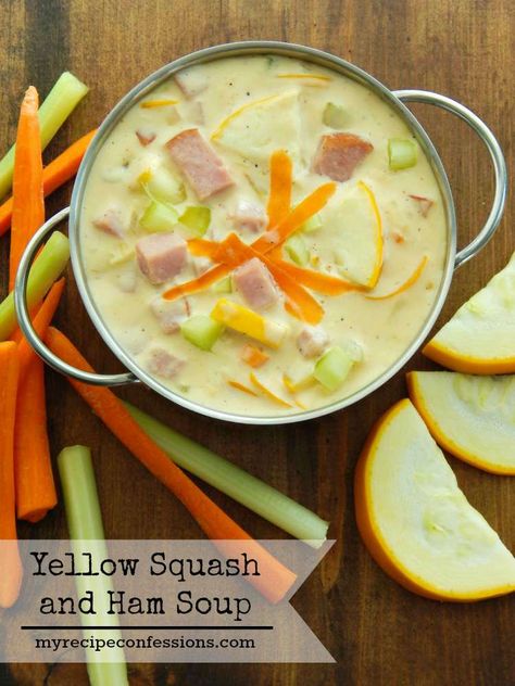 Ham And Squash Soup, Ham And Squash Recipes, Easy Yellow Squash Recipes, Squash Garden, Soup Squash, Garden Squash, Yellow Squash Soup, Soup Summer, Squash Dinner