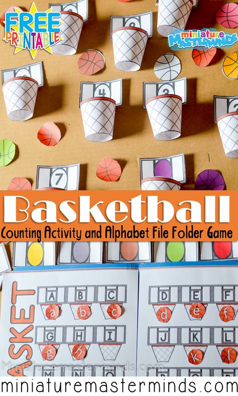 Basket Ball Preschool Counting and Colors Activity with Alphabet Match File Folder Game Gymnastic Activities For Toddlers, Sport Math Activities For Preschool, Basketball Fine Motor Activities, Sports Math Activities Preschool, Sports Activities For Kindergarten, Exercise Crafts For Preschool, Ball Crafts For Preschoolers, Sport Activities For Preschool, Ball Activities For Preschoolers