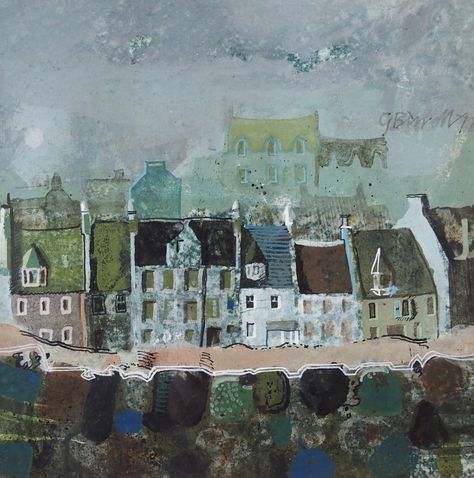 Semi Abstract Art, Scottish Village, Abstract Buildings, Village Illustration, Art Buildings, Naive Illustration, Glasgow School Of Art, Scottish Artists, Scottish Landscape