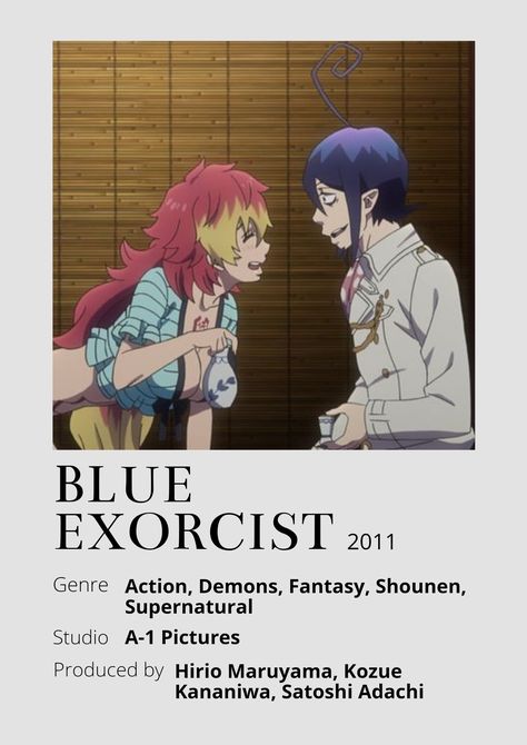 Supernatural Anime, Anime Minimalist Poster, Poster Information, Blue Exorcist Anime, Anime Items, Exorcist Anime, Japanese Animated Movies, Anime List, Anime Printables