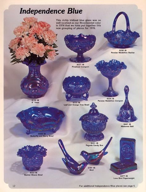 Fenton Vintage Fenton Glassware, Vintage Glass Catalog, Fenton Carnival Glassware, Fenton Glassware Vintage Chairish, Vintage Blue Glassware, Fenton Glassware Vintage, Antique Knowledge, Carnival Glass Vintage, Glassware Vintage