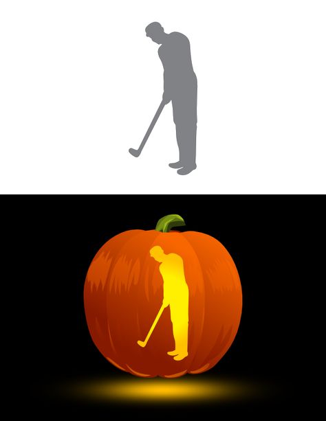 Printable Golfer Pumpkin Stencil Golf Pumpkin, Pumpkin Carving Stencil, Pumpkin Carving Designs, Pumpkin Carvings Stencils, Pumpkin Stencil, Carving Designs, Pumpkin Carving, Free Printable, Carving