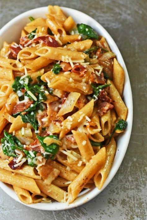 Pasta Recipes Bacon, Pasta Recipes Penne, Bacon Pasta Recipes, Whole Grain Pasta, Onion Pasta, Summer Pasta Recipes, Penne Pasta Recipes, Pastas Recipes, Pasta Rice