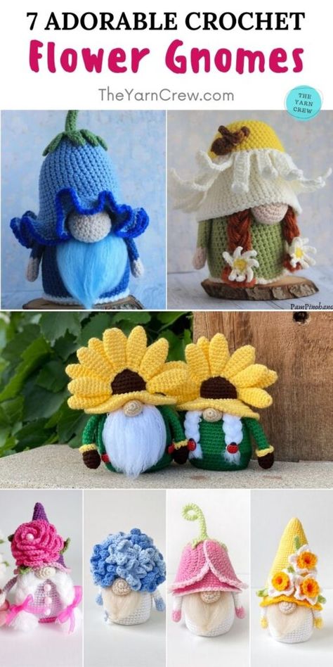 Crochet Mushroom Gnome, Free Gnome Sewing Patterns, Crochet Spring Gnomes Free Pattern, Funky Crochet Patterns Free, Arugumi Crochet, Crochet Gnome Free Pattern, Crochet Gnomes Free Pattern, Spring Crochet Patterns Free, Gnome Patterns Crochet