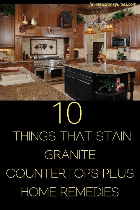 No one wants their granite countertops to stain, but it's bound to happen at some point. Here are the top 10 things that can cause stains on your granite counters, as well as how to treat them. Plus, a few home remedies you can try if the stain is really bad!#hacks #marble #stone #awesome #fyi #guide #tips #tiles #stones #best Sealing Granite Countertops, Vinegar Stain, How To Clean Granite, Mildew Stains, Black Granite Countertops, Marble Furniture, Granite Countertop, White Granite, Black Granite