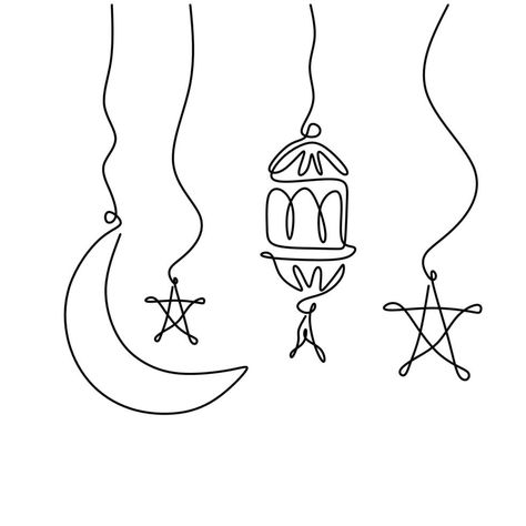 Lantern, half moon and star. Ramadan Kareem theme minimal one continuous line drawing on white background. Single line art of Eid Mubarak greeting card, poster and banner design. Vector illustration Vector Art Illustration Graphics, Art For Walls, Ramadan Cards, Lantern Art, Eid Mubarak Greeting Cards, Walls Art, Islamic Art Canvas, Eid Mubarak Greetings, Eid Greetings