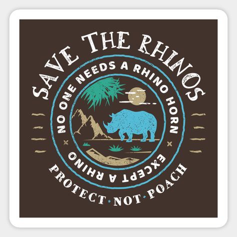 Are you or someone you know into rhino conservation? This Save The Rhinos - No One Needs a Rhino Horn Except A Rhino design is ideal for those who'd like to see an end to poaching and more protection for rhinos. With original artwork this is a great gift. This design features an original rhino drawing and landscape scene. It's a great anti hunting design with meaningful slogans. Help protect endangered animals like the rhino. -- Choose from our vast selection of stickers to match with your favor Save The Animals Poster, Animal Conservation Art, Rhino Drawing, Anti Hunting, Rhino Design, Rhino Poaching, Rhino Horn, Save The Rhino, Save Planet Earth