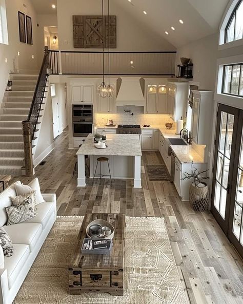 Open Concept Kitchen Living Room Layout, Concept Living Room, Barn House Interior, Barn Style House Plans, Dream Life House, Open Concept Living Room, Dream House Rooms, Tiny House Cabin, House Plans Farmhouse