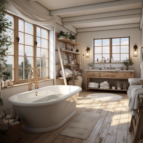 Bathroom Inspiration Spa, Farmhouse Luxury Bathroom, Barndominium Bathrooms, Farmhouse Bathroom Accessories, Loft Bathroom, Home Design Interior, Bathroom Inspiration Decor, Bathroom Design Luxury, Dream Bathrooms