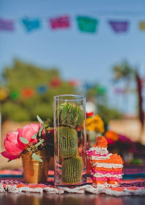 Fiesta Wedding Cactus centerpieces! Cactus Centerpieces, Welcoming Party, Cactus Centerpiece, Mexican Birthday Parties, Mexican Themed Weddings, Stem Flowers, Mexican Party Decorations, Dads Birthday, Mexican Birthday