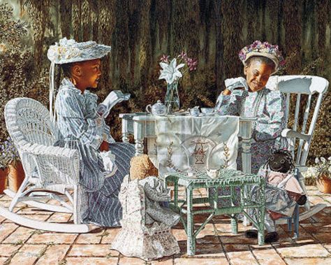 Tea Party by melinda byers Elegant Tea Party, History Of Paper, Black Southern Belle, African American Artwork, Black Families, Family Art, Party Poster, African American Art, Southern Belle