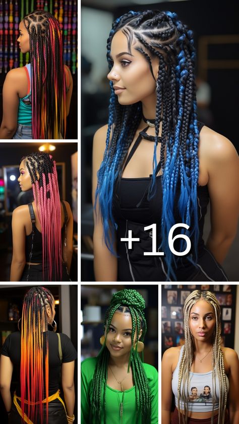 25 Inspired Shades for Braided Hair Hair Braids With Color, Coloured Braids Hairstyles, Color Extensions Ideas, Braid Color Combinations, Braid Hairstyles With Extensions, Jumbo Box Braids With Color, Fall Box Braids Color, Winter Box Braids, Colored Goddess Braids