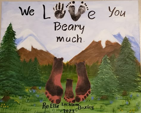 Woodland Footprint Art, Bear Footprint Craft, Father’s Day Footprint Art, Bear Handprint Art, Bear Hand Print, Fathers Day Footprint Art, Footprint Bear, Nicu Crafts, Bear Footprint