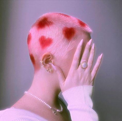 Head Tattoo Hair, Dyed Pixie Cut, Valentines Hair, Thesis Inspiration, Valentine Photo Shoot, Valentine Hair, Buzzed Hair, Shaved Hair Designs, Inspiration Pics