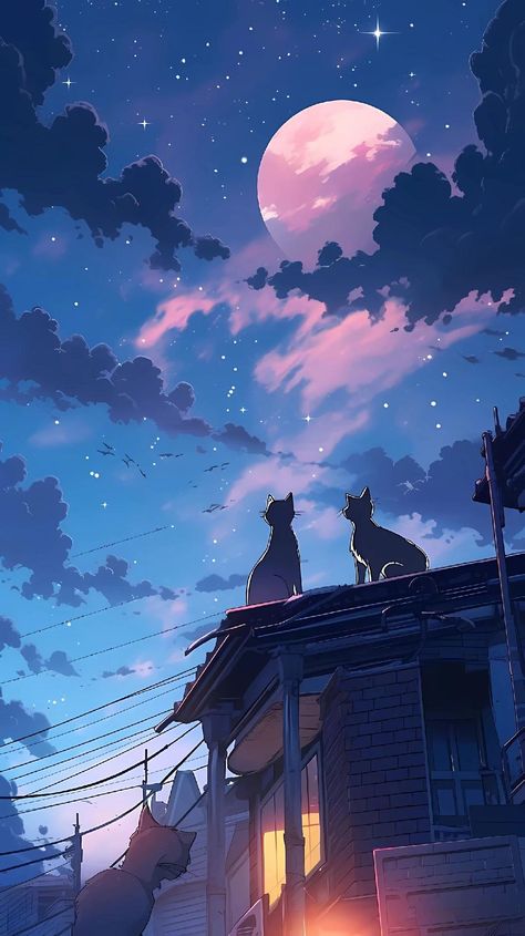 Cat Scenery Wallpaper, Kun333r Wallpaper, Anime Wallapers Aesthetics, Phone Wallpaper Images Aesthetic, Anime Cats Wallpapers, Lofi Cat Wallpaper, Space Anime Wallpaper, Cute Anime Cat Wallpaper, Anime Space Wallpaper