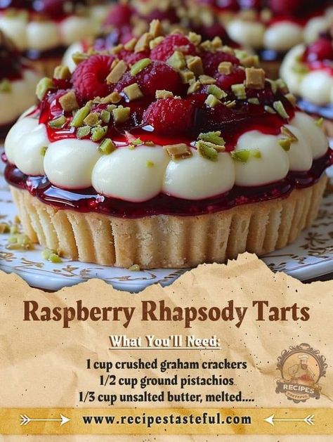 Grandma's Tasty Recipes 🍖🍗 | Raspberry Rhapsody Tarts | Facebook Anna Olson Recipes, Sunday Treats, Raspberry Tartlets, Raspberry Pistachio, Tea Sweets, Mini Tart Recipes, James Martin Recipes, Mini Dessert Recipes, Fruit Ideas