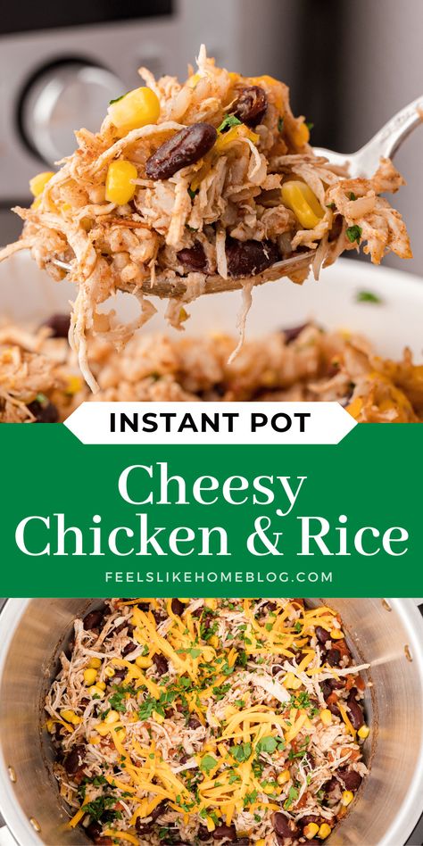 Instant Pot Cheesy Chicken and Rice - Feels Like Home™ Chicken And Rice Instant Pot, Cheesy Chicken And Rice, Chicken Rice Recipe, Rice Instant Pot, Cheesy Chicken Rice, Rice Casserole Recipes, Chicken And Rice, Rice Casserole, Cheesy Chicken