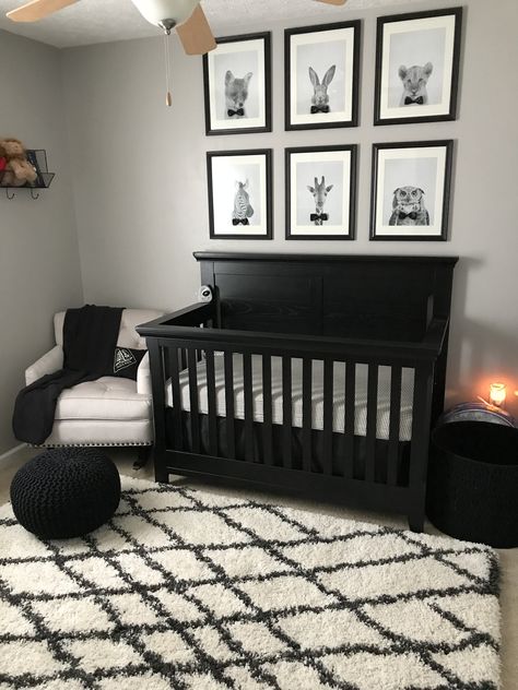 SJ’s baby boy little gentleman nursery Black Crib Nursery, Luxury Baby Room, Black Crib, Cozy Baby Room, Black Nursery, Baby Nursery Inspiration, Baby Room Themes, Baby Room Neutral, Gold Nursery