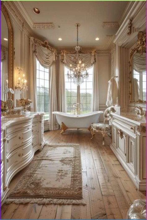 Classy Master Bath, French Provincial Bathroom Ideas, Victorian Homes Interior Bathroom, Old Money Bathroom, French Bathroom Design, Old Fashioned Bathroom, Castle Bathroom, Ideas For Wall Decor, French Style Bathroom