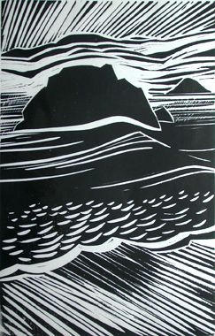 I bought a beautiful wood cut print by Merlyn Chesterman, sums up the amazing light and weather of the Hartland Peninsula perfectly. Lino Cut Ideas, Woodcut Printing, Relief Prints, Relief Printmaking, Engraving Printing, Hand Carved Stamps, Lino Cuts, Lino Printing, Relief Printing