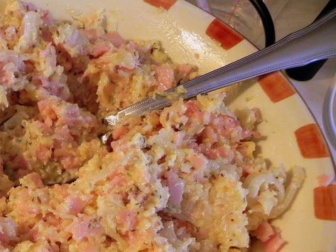 Ham And Pickle Salad, Amish Yum Yum Salad 12 Tomatoes, Pink Salad Recipe Crushed Pineapple, Honey Baked Ham Chicken Salad Recipe, Pinapple Ham Pasta Salad, Ham Salad Recipes, Meat Salad, Ham Salad, Pork Ham