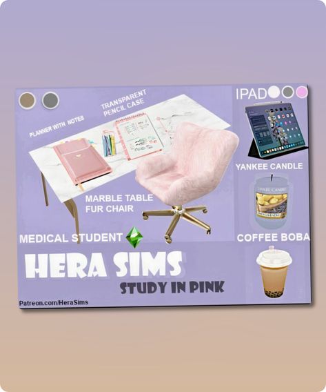 Sims 4 Furniture CC: Study In Pink SET Sims 4 Ipad Functional, Custom Homescreen, Bubble Coffee, Sims 4 Furniture, Sims4 Furniture, Desk Pink, Transparent Pencil Case, Coffee Boba, Prom Backdrops