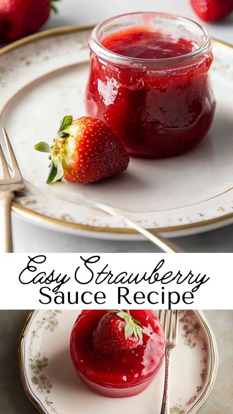 This homemade strawberry sauce brings the sweetness of strawberries to any dish. Whether it’s drizzled over dessert or used in a parfait, it’s always a treat! Strawberry Raspberry Sauce, Strawberry Drizzle Sauce For Cake, Strawberry Sauce Frozen Strawberries, Homemade Strawberry Sauce For Cheesecake, Strawberry Cheesecake Sauce, Strawberry Sauce For Cheesecake, Easy Strawberry Sauce, Strawberry Sauce Recipe, Cream Pancakes