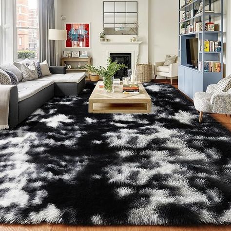 Amazon.com: PAGISOFE Black White Grey Area Rugs for Living Room Bedroom Aesthetic, 5x8 Rug, Shag Fuzzy Fluffy Rug for Kids Room, Playroom, Classroom, Dorm, Shaggy Soft Carpet, Plush Bedside Rug, Modern Cool Rug : Home & Kitchen Black White And Grey Bedroom, White Gray Bedroom, Black Fuzzy Rug Living Room, Grey Bedroom Rug, Gray Fuzzy Rug, Fuzy Black Rug, Fuzzy Black Rug, Grey Shag Rug, Office Nursery