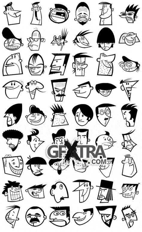 Retro Cartoon Faces, Fun Characters To Draw, Cartoon Face Reference, Graffiti Faces, Cartoon Heads, Graffiti Face, رسم كاريكاتير, Funny Characters, Arte Doodle