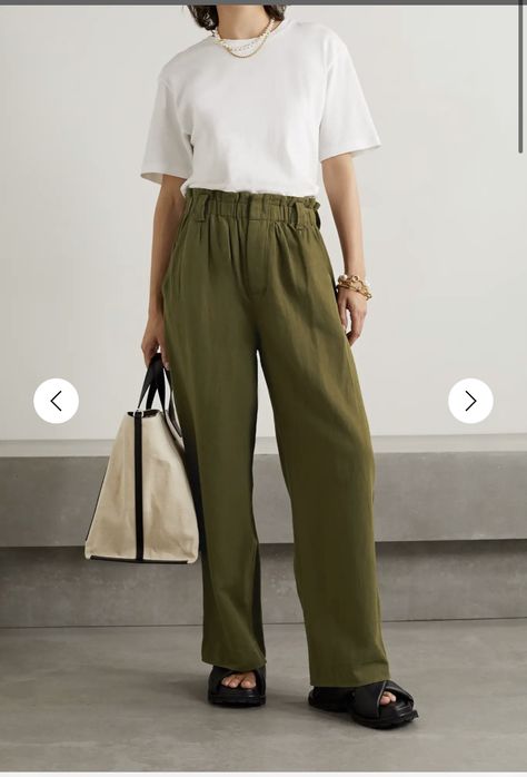 Hamptons Summer, Apiece Apart, Chunky Sandals, Simple Chic, Wide Legs, Daily Outfits, Net A Porter, Color Combos, Army Green