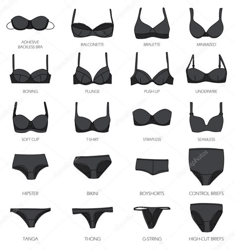 All Types Of Panty, Types Of Under Wear For Women, Under Garments For Women, Bra Guide, Fashion Illustrations Techniques, Clothing Guide, Types Of Clothing, Fashion Dictionary, Fashion Terms