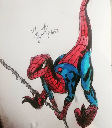 Drawgons on Instagram: “Its late to my #spidersona ? Hahaha i love dinosaurs and my favorite hero is spiderman and this is spider-saurus #spiderman #dinosaur…” Spider Man Dinosaur, Spiderman Dinosaur Cake, Marvel Dinosaur, Dinosaur Painting Ideas, Dinosaur Spiderman, Spider Dinosaur, Dinosaurs Drawing, Drawing Dinosaurs, Dinosaur Drawings