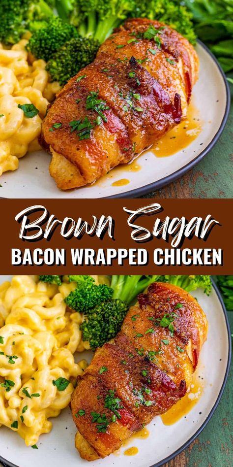 Brown Sugar Bacon Garlic Chicken, Bacon Wrapped Chicken With Brown Sugar, Chicken Wrapped With Bacon, Chicken Wrapped In Bacon Baked, Chicken Wrapped In Bacon Recipe, Chicken With Bacon Recipes, Quick And Easy Dinner Ideas For Two, Bacon And Chicken Recipes, Bacon Wrapped Chicken Oven