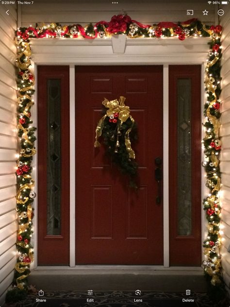 Garland Around Door Frame Outside, Garland Around Door Frame, Garland Around Door, Door Frame, The Door, Frame, Christmas