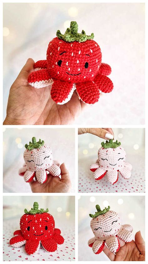 Crochet Octopus Amigurumi Free Pattern - Free Crochet Patterns Crochet Reversible Amigurumi Free Pattern, Crochet Mood Octopus, Crochet Pincushion Free Pattern, Strawberry Amigurumi Free Pattern, Crochet Fidget Toys Free Pattern Easy, Crochet Reversible Octopus Free Pattern, Summer Crochet Amigurumi, Strawberry Crochet Pattern Free, Squid Crochet Pattern Free