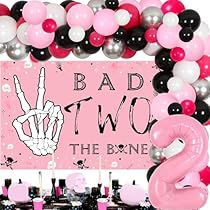 Girly Monster Birthday Party, Girls 2nd Birthday Themes, Bad Two The Bone Birthday Party Girl, Bad Two The Bone Birthday Party, Second Birthday Party Themes, 2 Birthday Theme, Maiden Party, Rock N Roll Theme, Music Themed Birthday