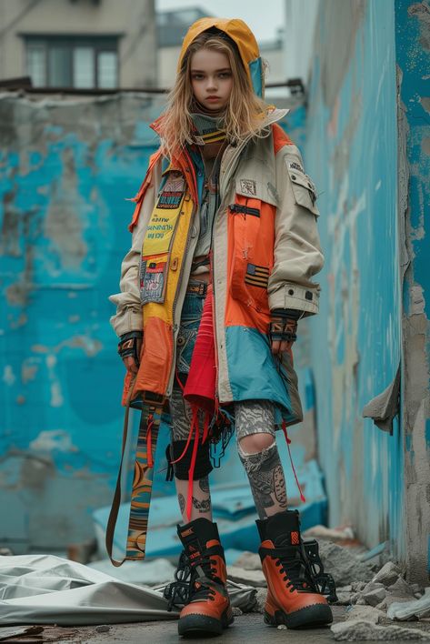 Editorial Streetwear, Cyberpunk Outfit Women, Sf Fashion, Cyberpunk Outfit, Drawing Clothes, Costume Outfits, Urban Outfits, Asian Style, Woman Colour