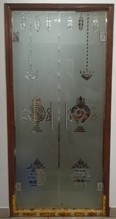 Modern Pooja Room Glass Door Designs Glass Pooja Unit, Home Temple Glass Door Design, Modern Pooja Room Design Indian Homes, Pooja Glass Design, Temple Door Glass Design, God Room Glass Door Designs, Pooja Room Ideas Indian Modern Glass, Pooja Glass Door Design Modern, Puja Room Glass Door Design Modern