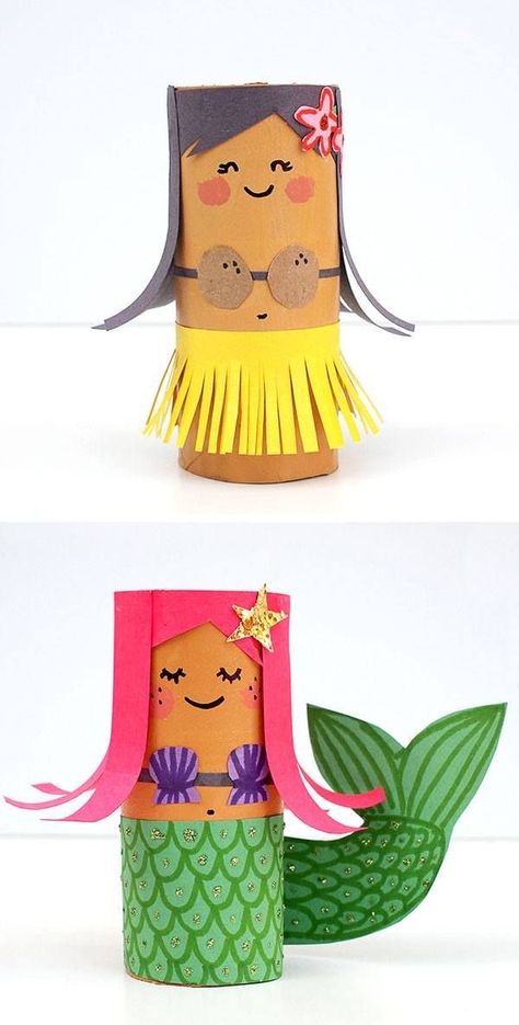 Paper Roll Crafts For Kids, Paper Towel Crafts, Toilet Roll Craft, Mermaid Crafts, Toilet Paper Crafts, Spring Crafts For Kids, Toilet Paper Roll Crafts, Paper Roll Crafts, Paper Towel Roll Crafts