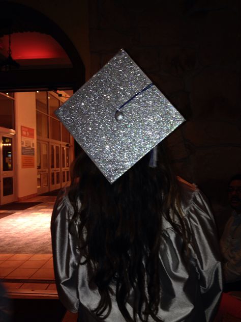 #grad #gradcap #cap #graduation #senior #silver #glitter #awsome #decorated #birrete Glitter Grad Cap Ideas, Sparkly Cap For Graduation, Grad Cap Sparkle, Sparkle Graduation Cap, Graduation Cap Designs Glitter, Blinged Out Graduation Caps, Graduation Cap Designs Sparkle, Bedazzled Grad Cap, Bling Graduation Cap