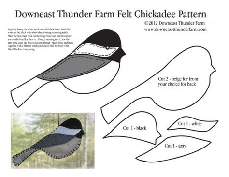 Chickadee-pattern - if you fill these with grains of rice or Kasha & nuke ...this would make sweet "bird in the hand - warmers"  ***P.S. lots of other patterns for bird lovers  on this site Felt Birds Ornaments, Hantverk Diy, Wool Felt Projects, Bird Quilt, Bird Crafts, Wool Projects, Felt Birds, Felt Patterns, Bird Ornaments